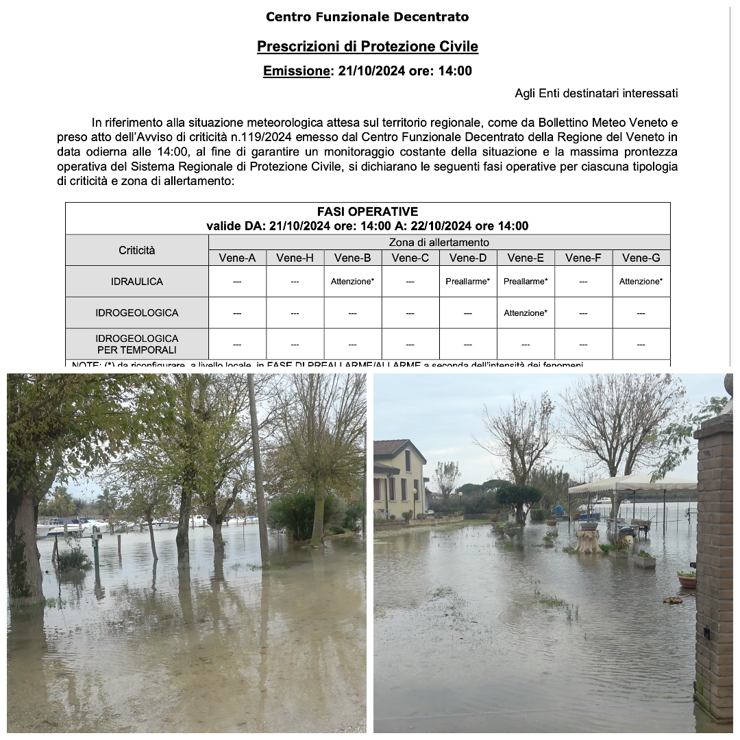 METEO: STATO DI PREALLARME PER RISCHIO IDRAULICO FINO A DOMANI, MONITORATI PO, LIVENZA, AGNO-GUÀ E FRATTA-GORZONE